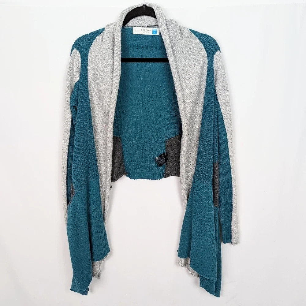 Anthropologie Sparrow Patchwork Waterfall Cardigan Open Front Sweater Boho Sz.S